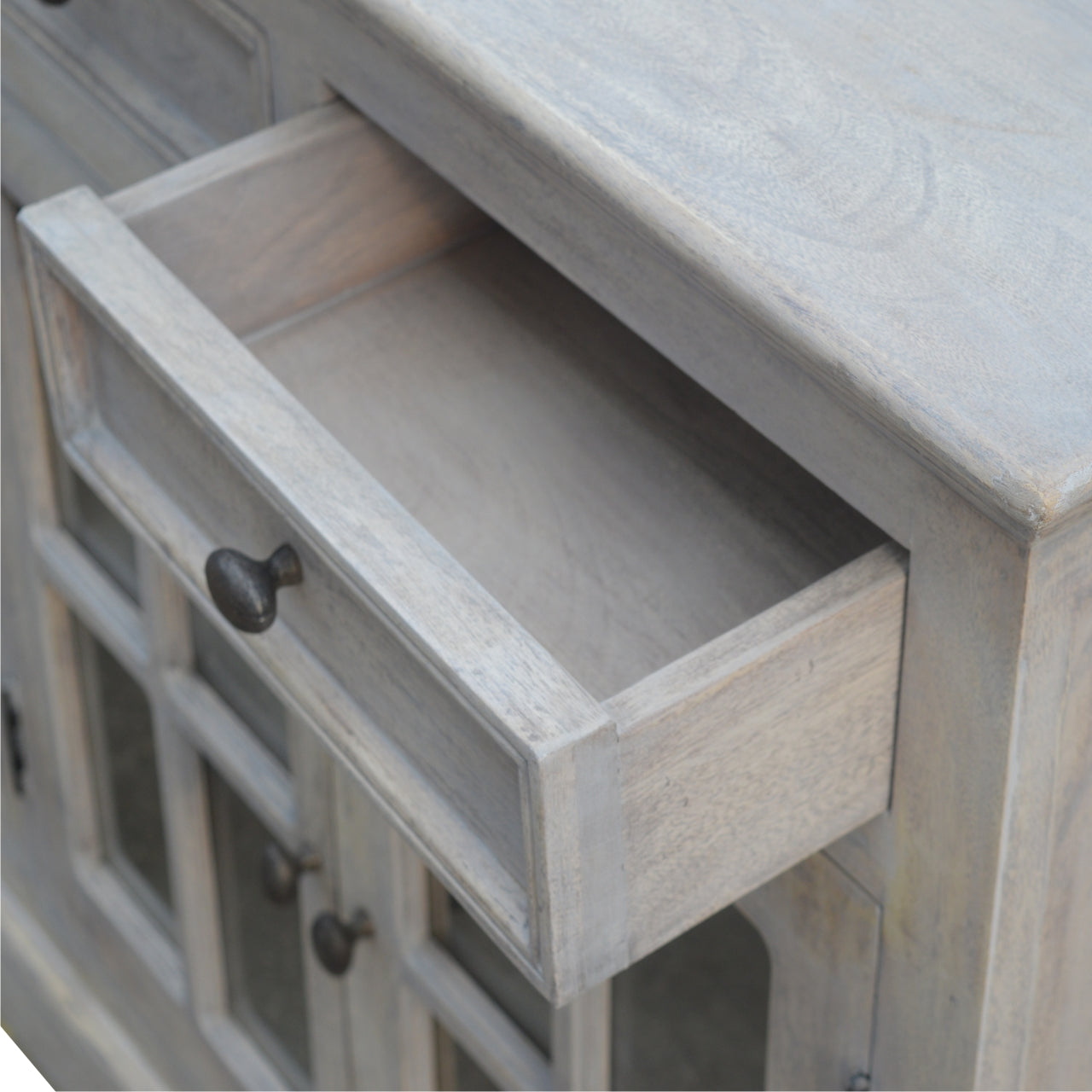 Solid Wood Stone Acid Wash Glazed Sideboard, 4 Drawers, 4 Shelves