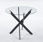 Black Dining Table with Cross Metal Leg and Tempered Glass