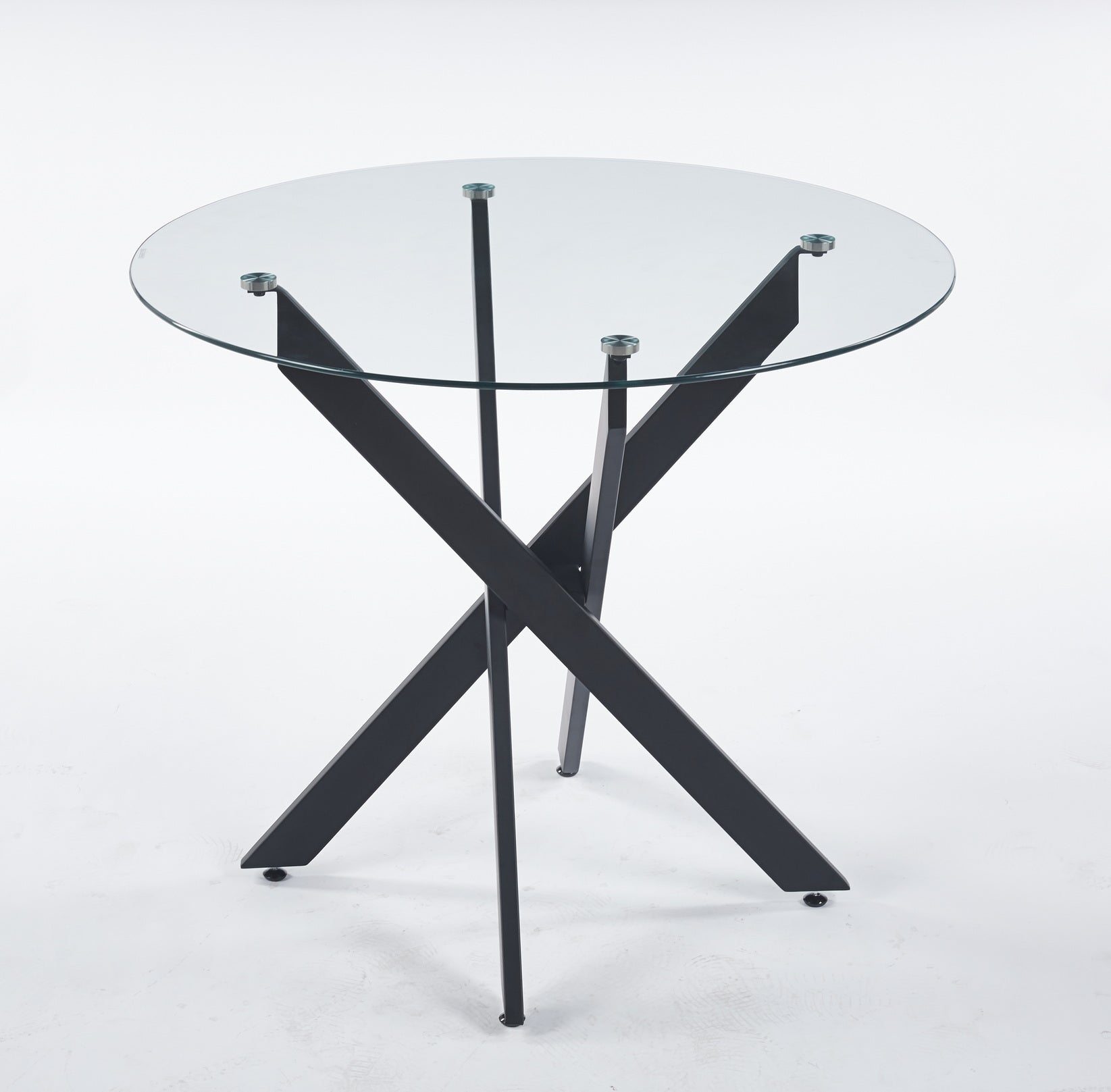 Black Dining Table with Cross Metal Leg and Tempered Glass