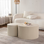 Round Coffee Table Handcrafted Relief Wooden Olive-Shaped Tea Table