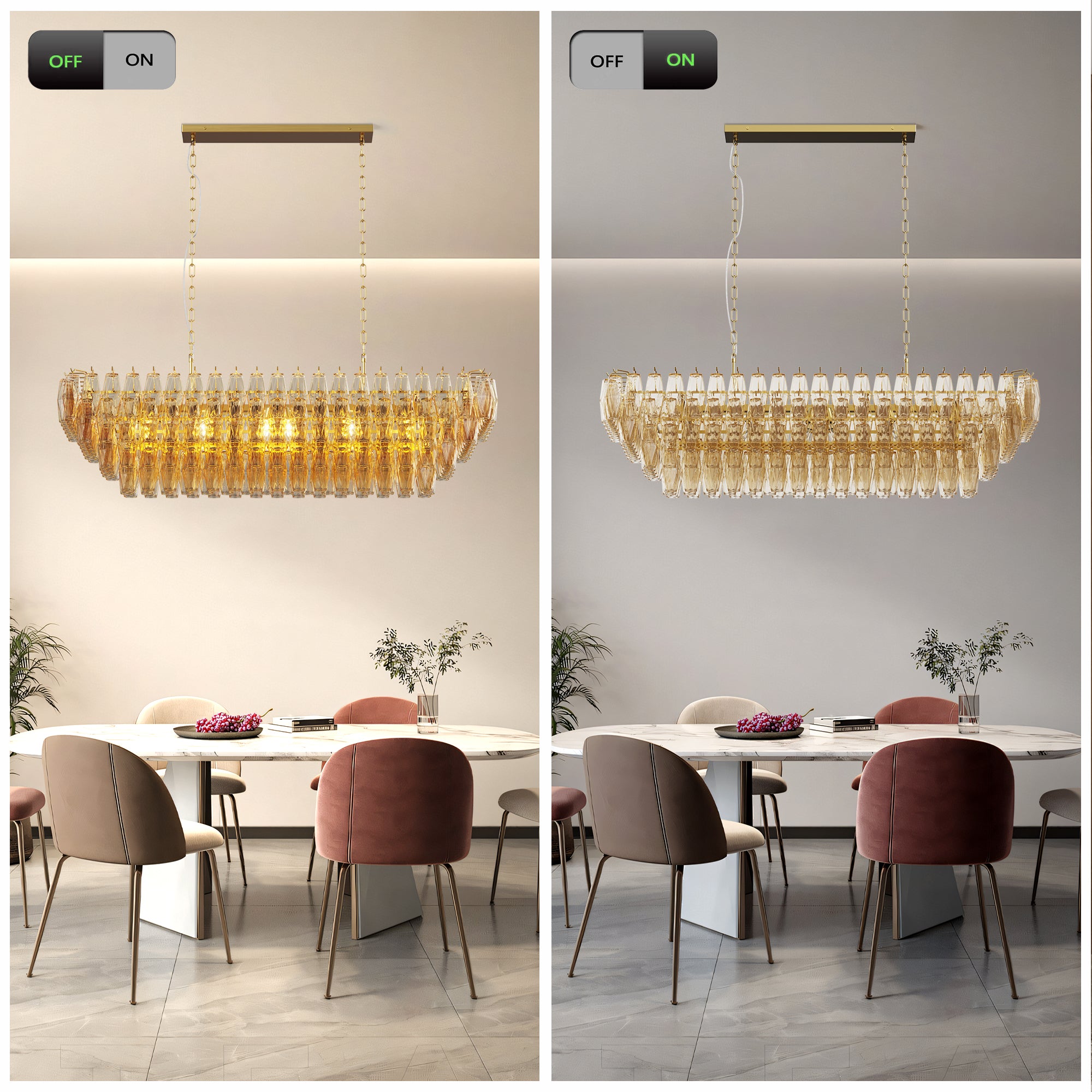 Modern Chandeliers for Dining Room, 54" Large Rectangle
