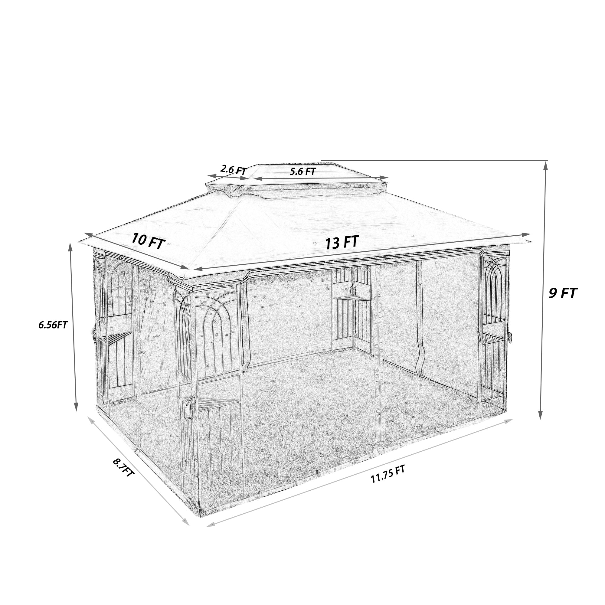 13x10 Outdoor Patio Gazebo Canopy Tent with Ventilated Double Roof and Mosquito Net
