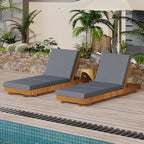 Lounge Chaise Set, Acacia Solid Wood with Lounge Cushion