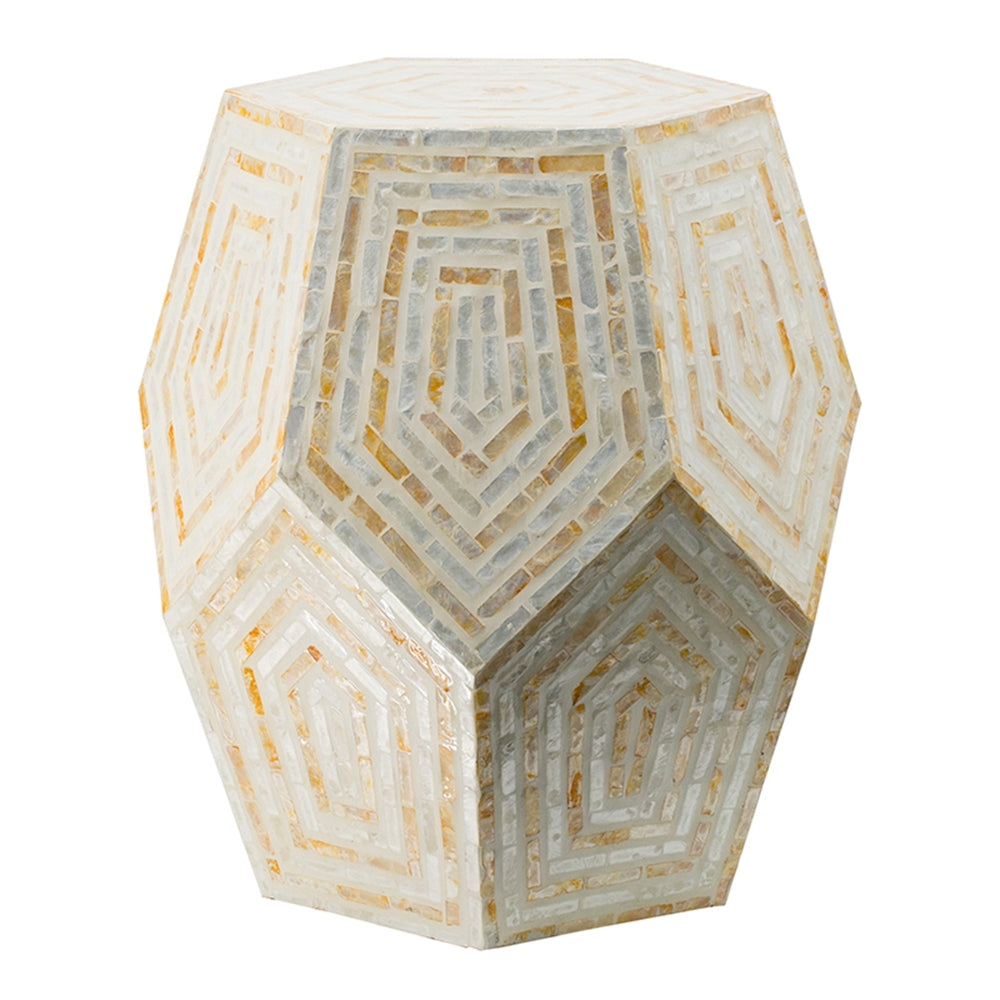 18x18x21 Hexagonal Capes Capiz Stool Cream/Yellow