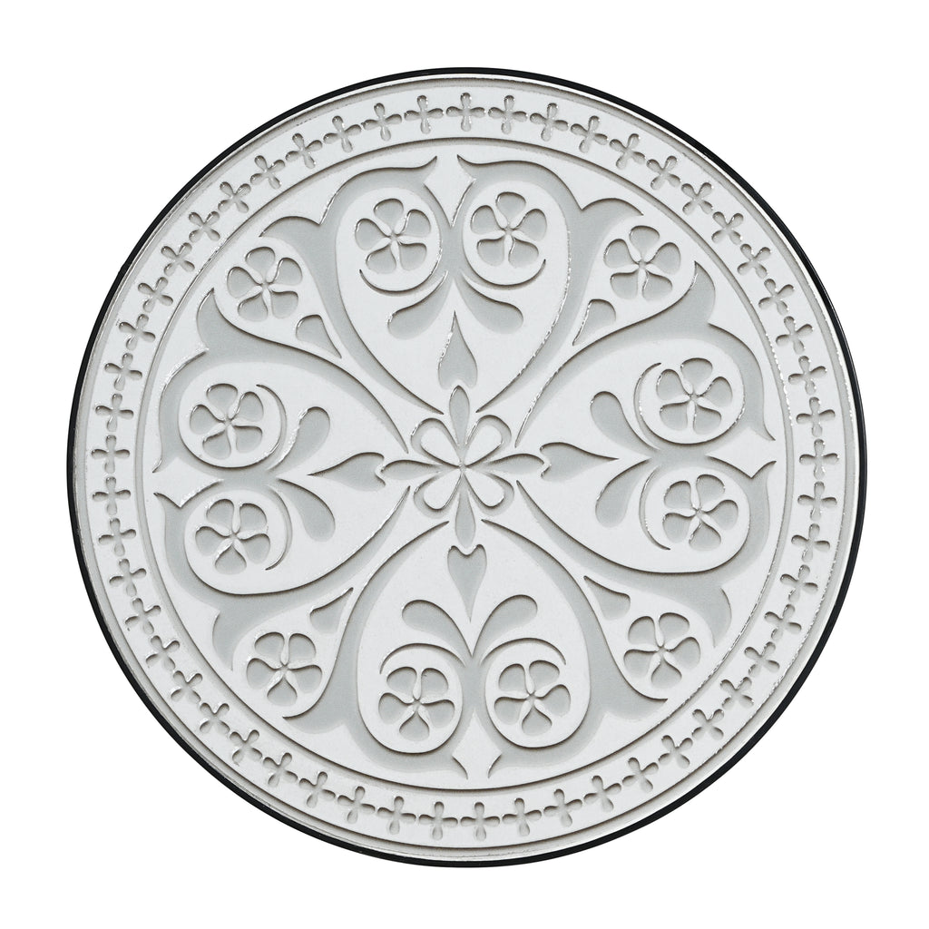 Outdoor Round Side Table with Mosaic-Style Top and Curved Iron Legs