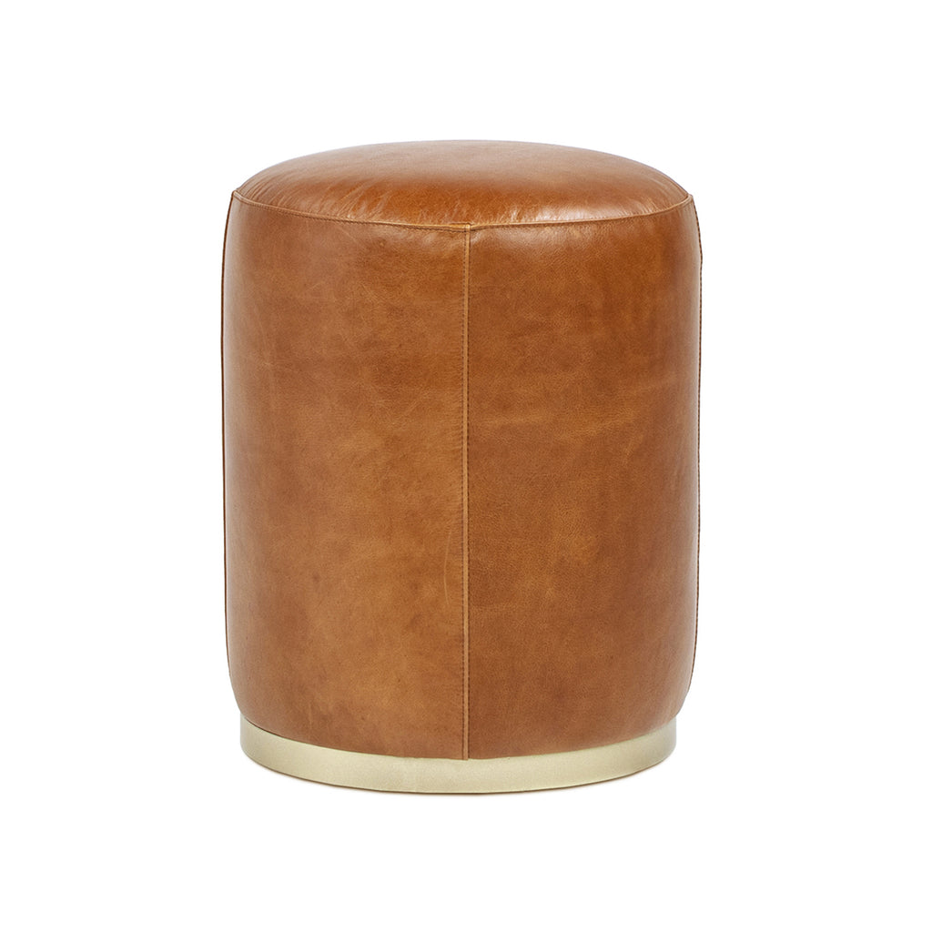 Nico 16" Round Leather Ottoman Stool, Camel