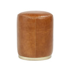 Nico 16" Round Leather Ottoman Stool, Camel