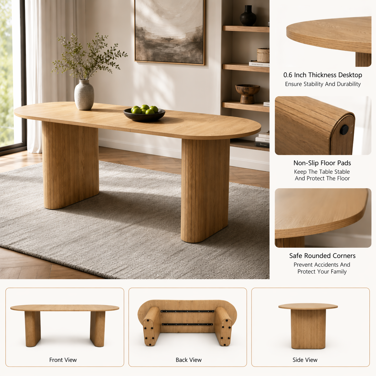 70.8" Oval Kitchen Table for 4-8 Persons