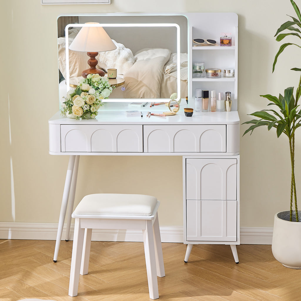 Modern Makeup Vanity Desk with LED Lights & Mirror