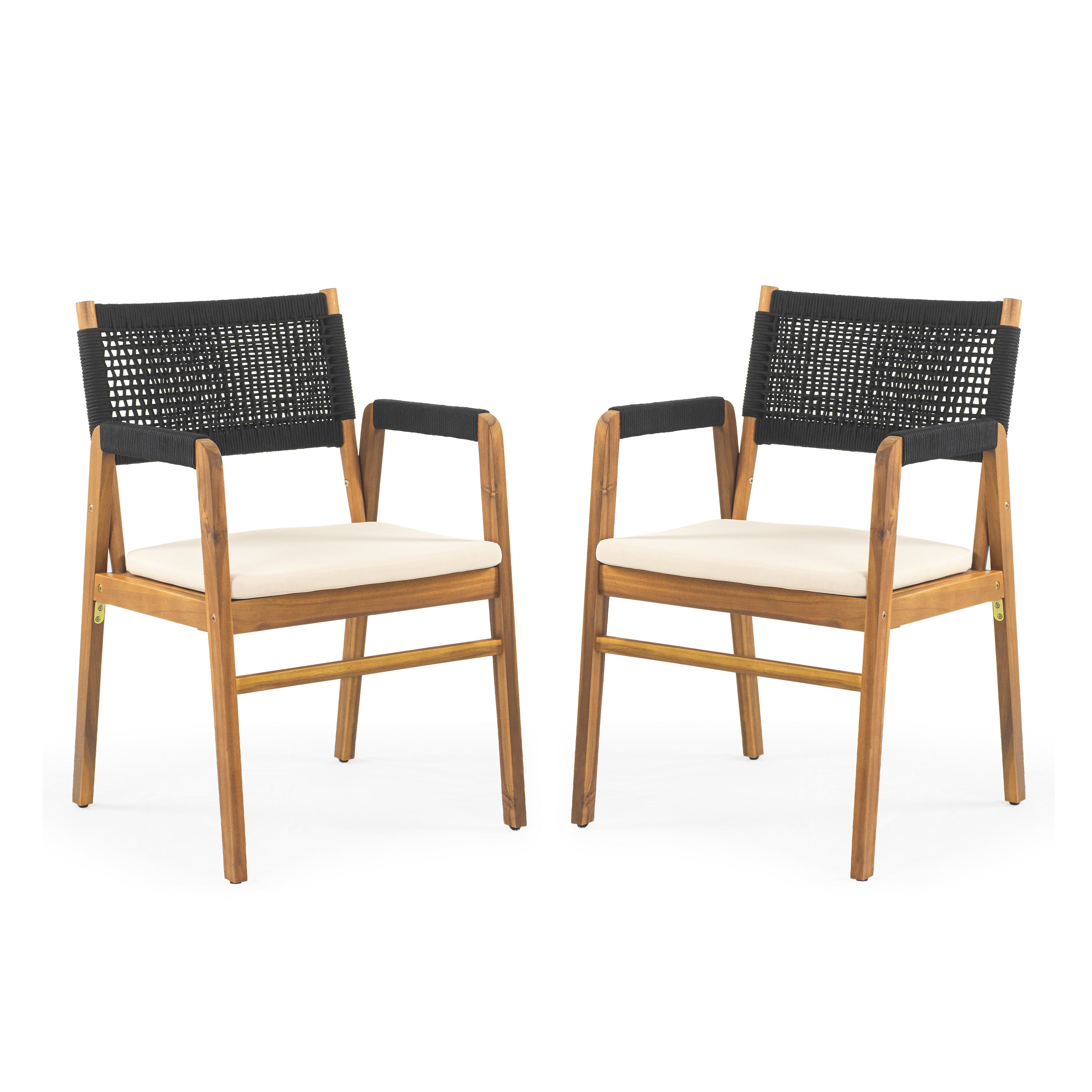 Outdoor 3-Pcs Acacia Wood Dining Set with Cushions