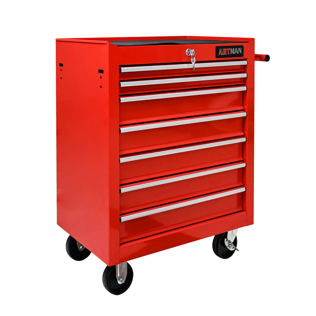 7 Drawers Multifunctional Tool Cart With Wheels - Red