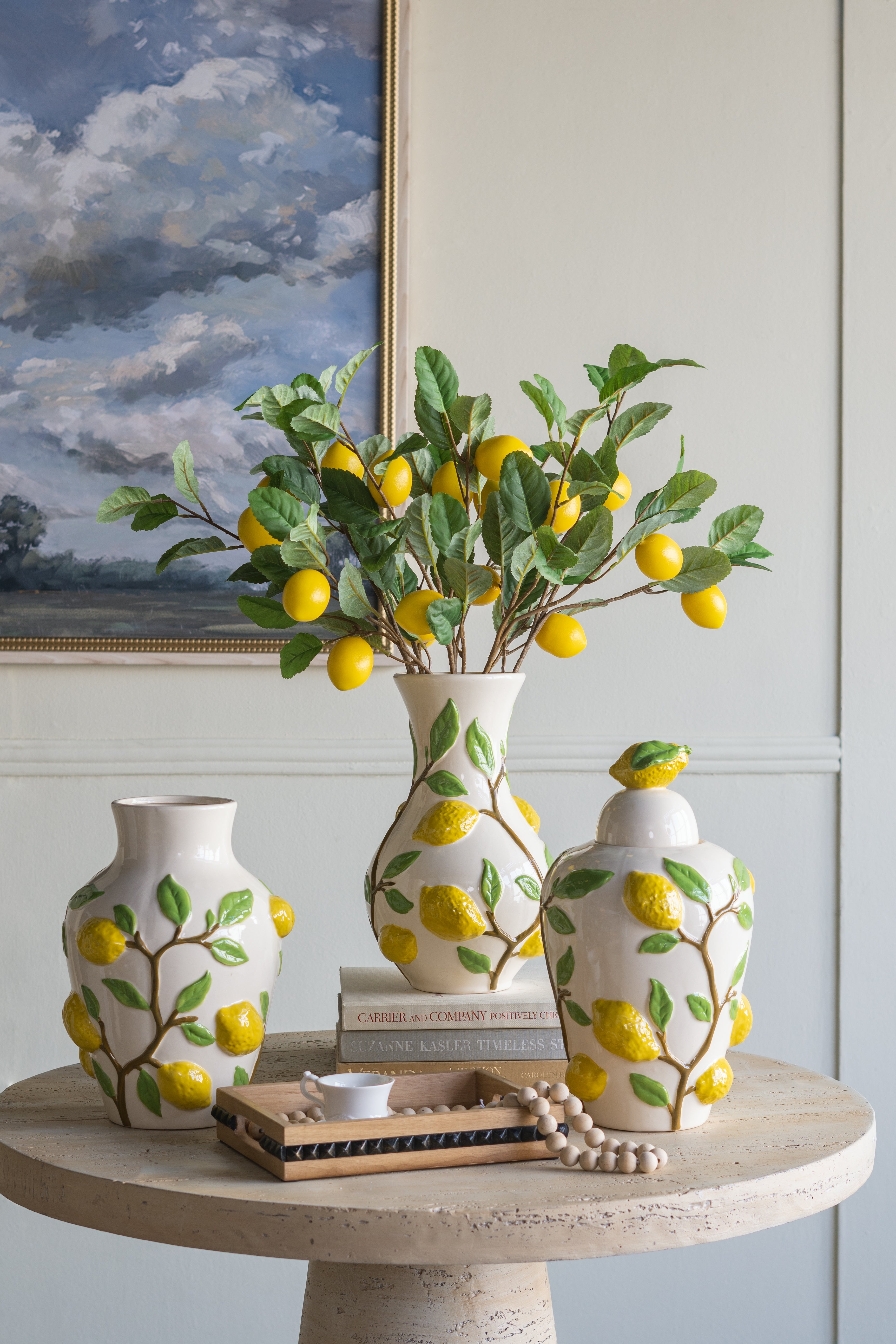 Elegant Ceramic Jar with Lemon Accents