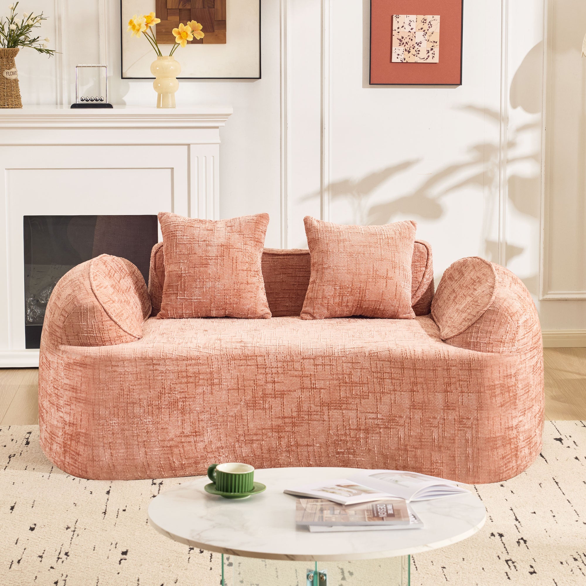 Pink Curved Two-Person Compress Sofa