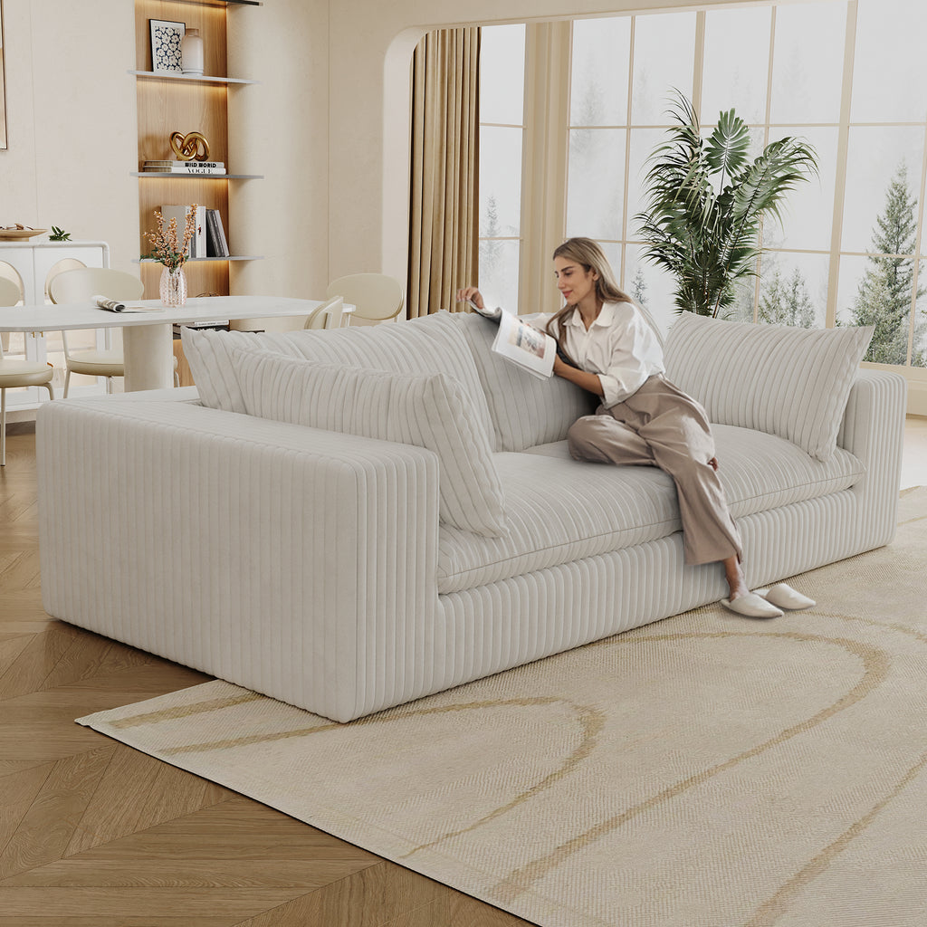 Y137 2-Seat Sofa, White Fabric with Feather-Filled Cushions