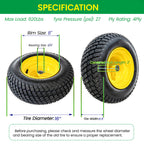 Set of 2 16x6.50-8 Lawn Mower Tires & Wheel Assembly