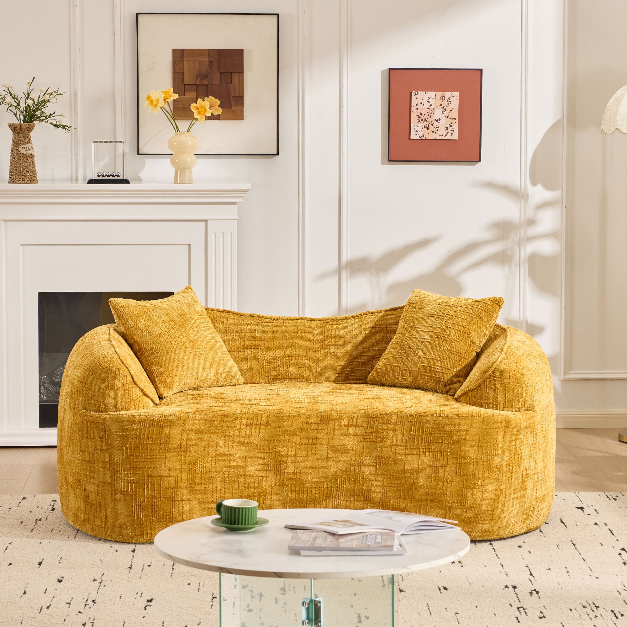 Yellow Curved Two-Person Compress Sofa
