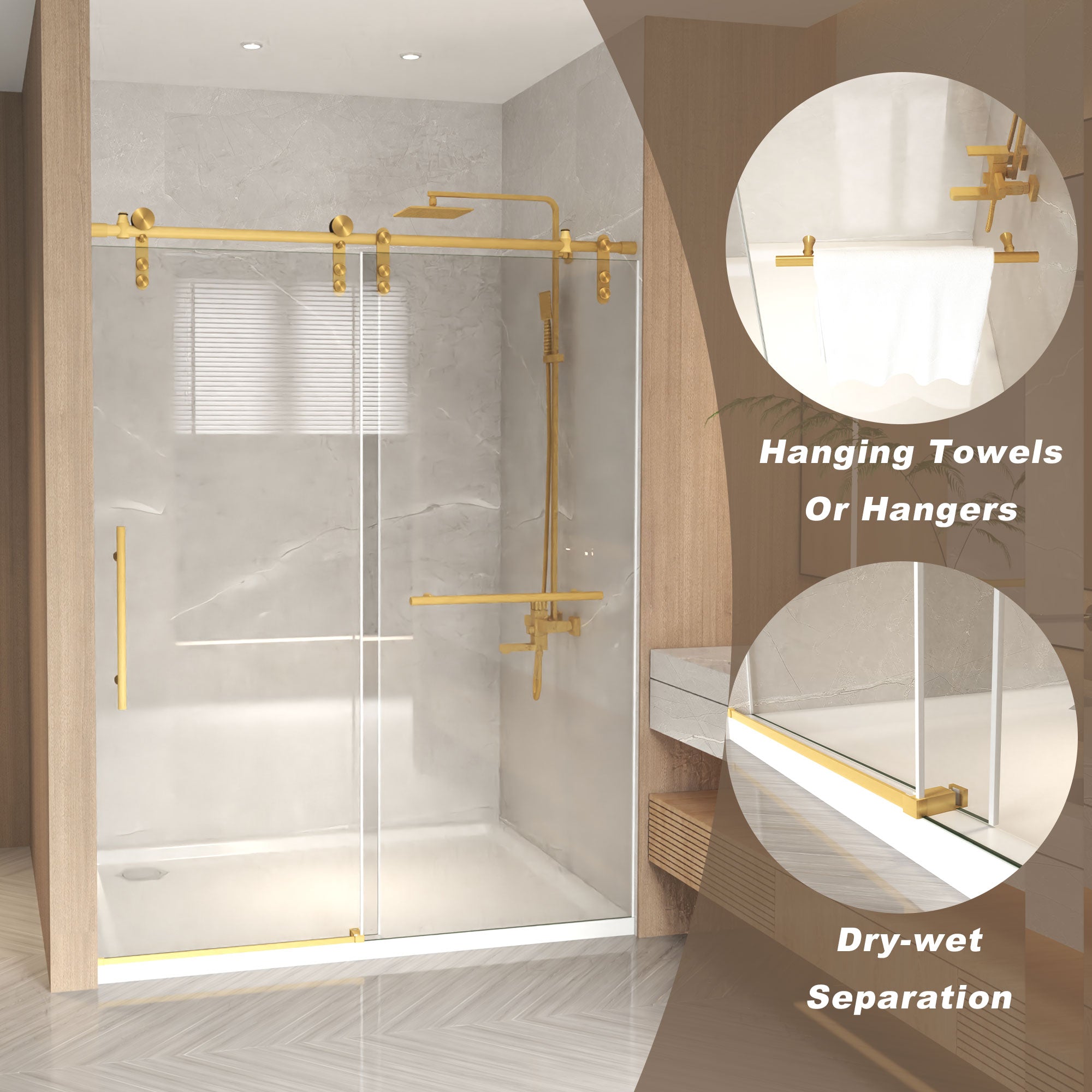 Frameless Sliding Shower Door - 76" H Clear Tempered Glass