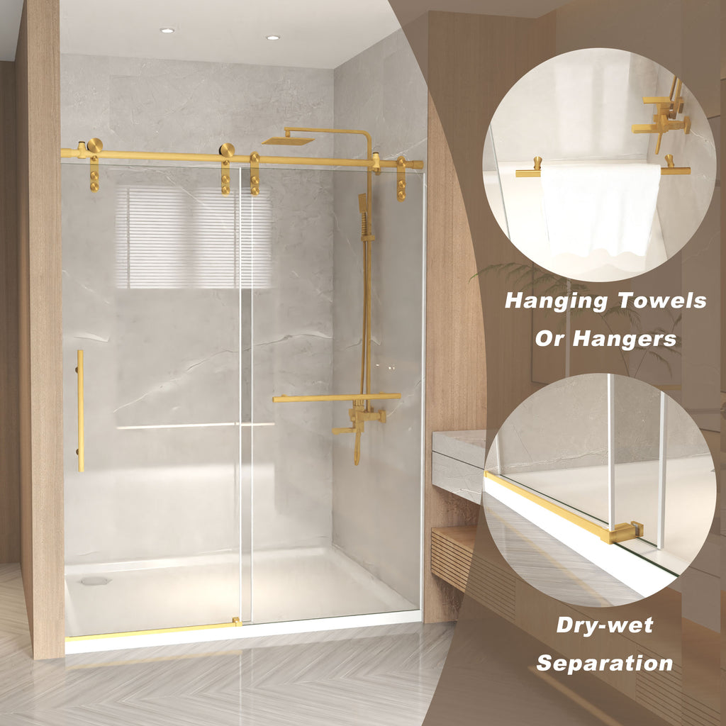 Frameless Sliding Shower Door - 5/16" Tempered Glass, Stainless Steel Frame