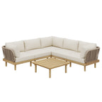 6-Piece Acacia Wood L-Shaped Modular Outdoor Sofa Set