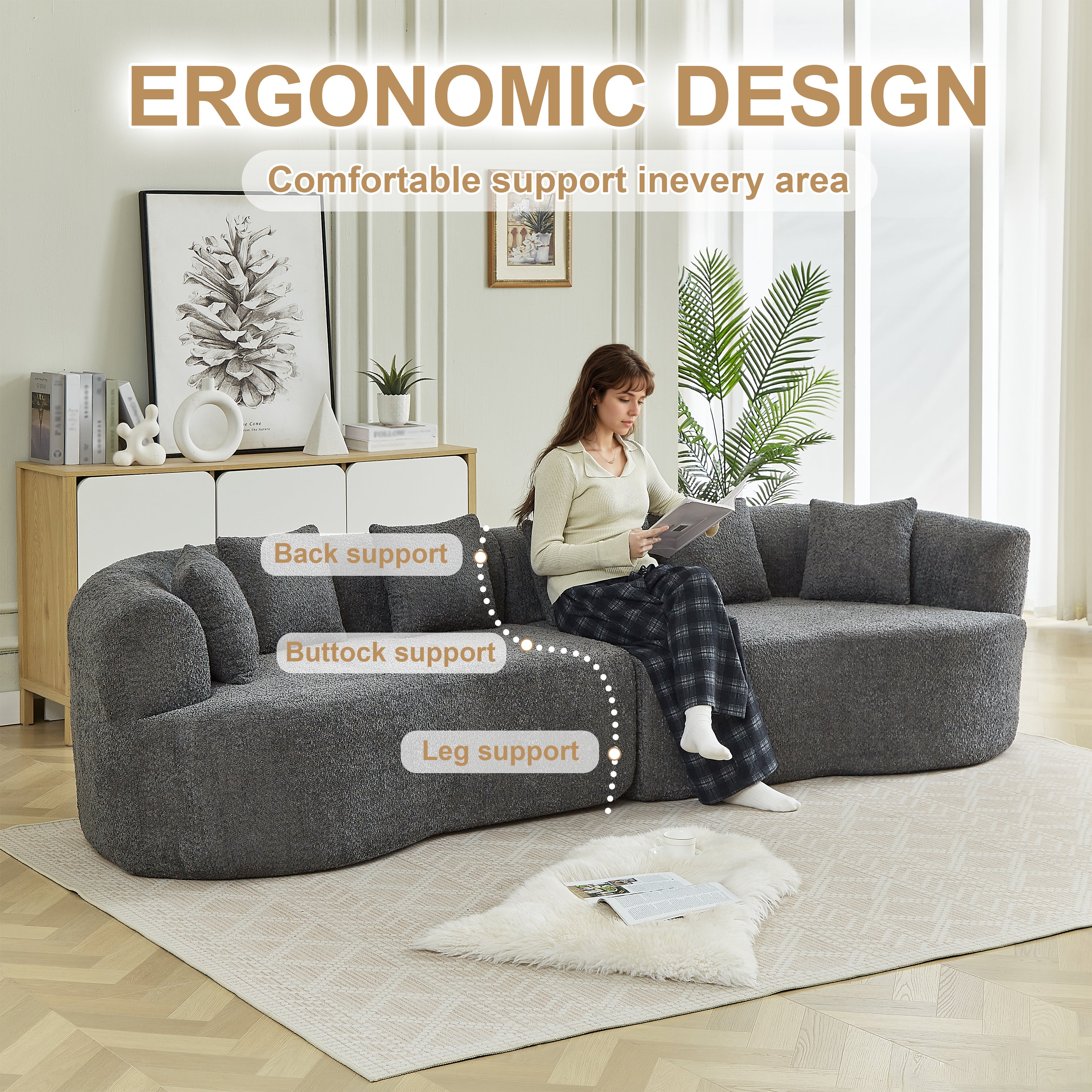 Curved Sectional Sofa - 111.5-Inch Oversized Modern Design