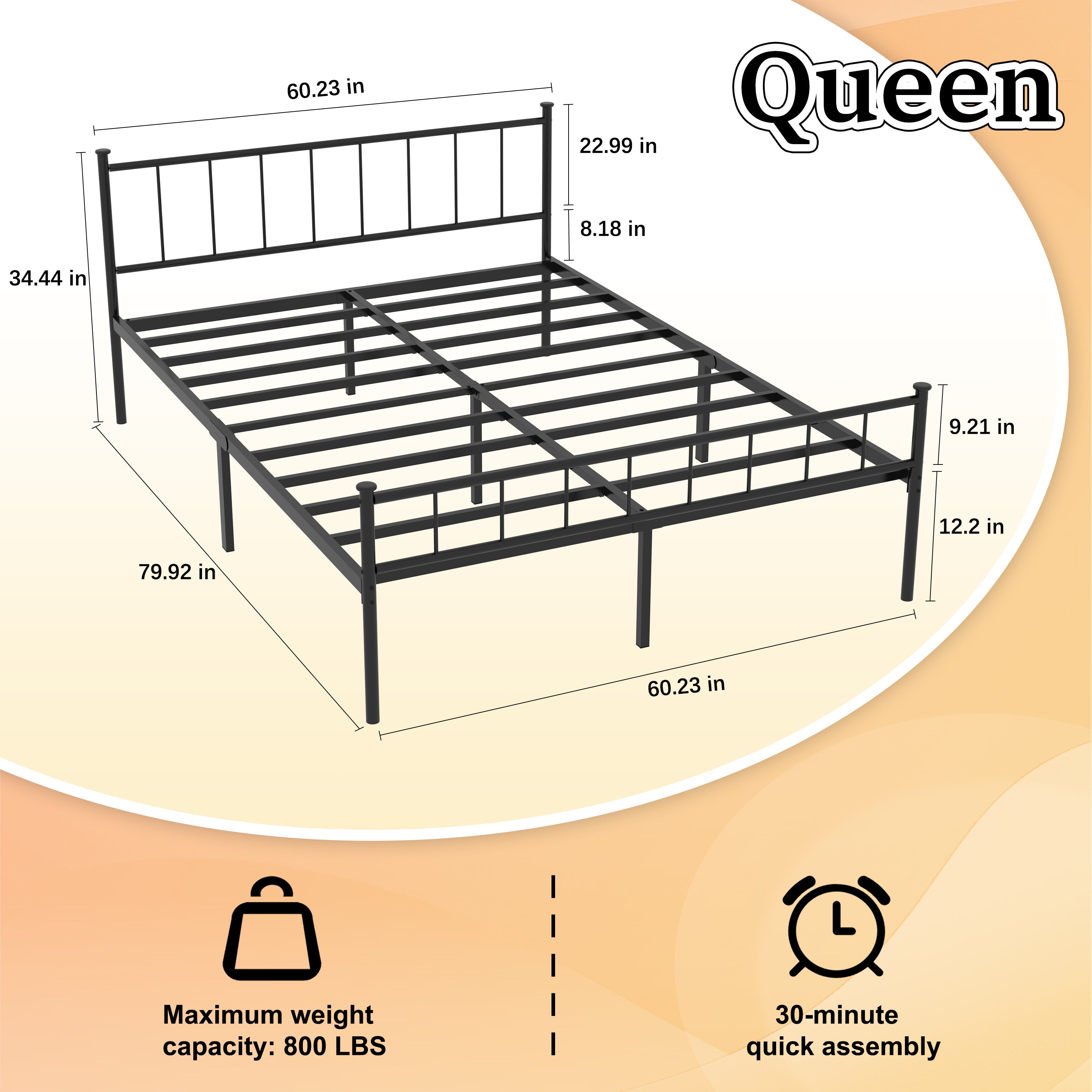 Queen Size Bed Frame With Headboard & Footboard