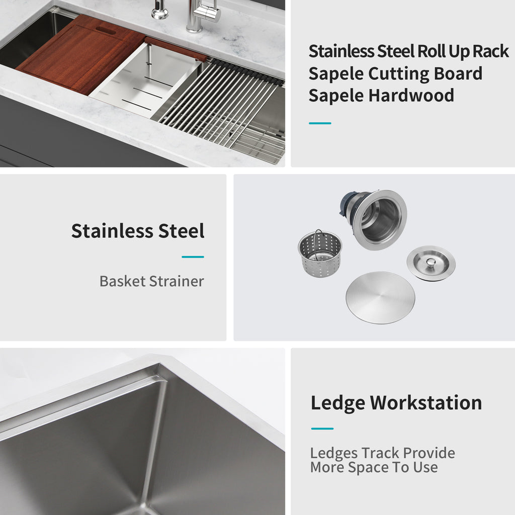45 x 19 x 10 Inch Single Bowl Undermount Workstation Kitchen Sink