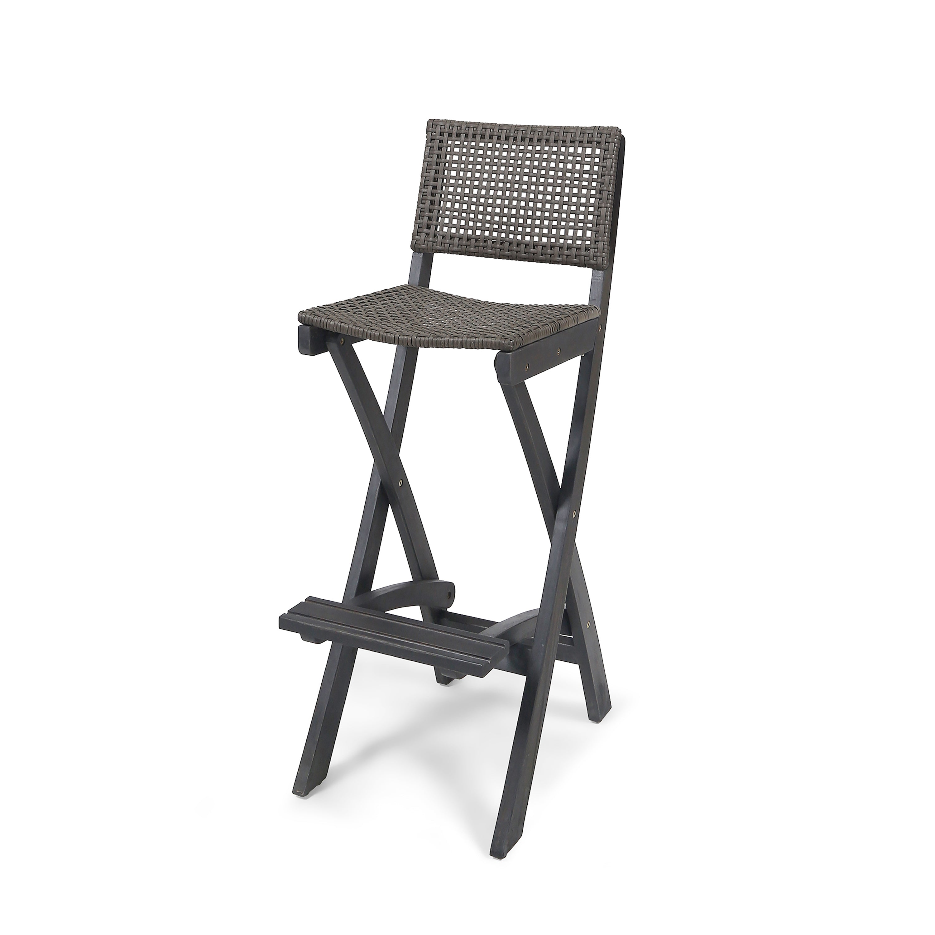 41.75" Outdoor Folding Acacia Wood Barstools
