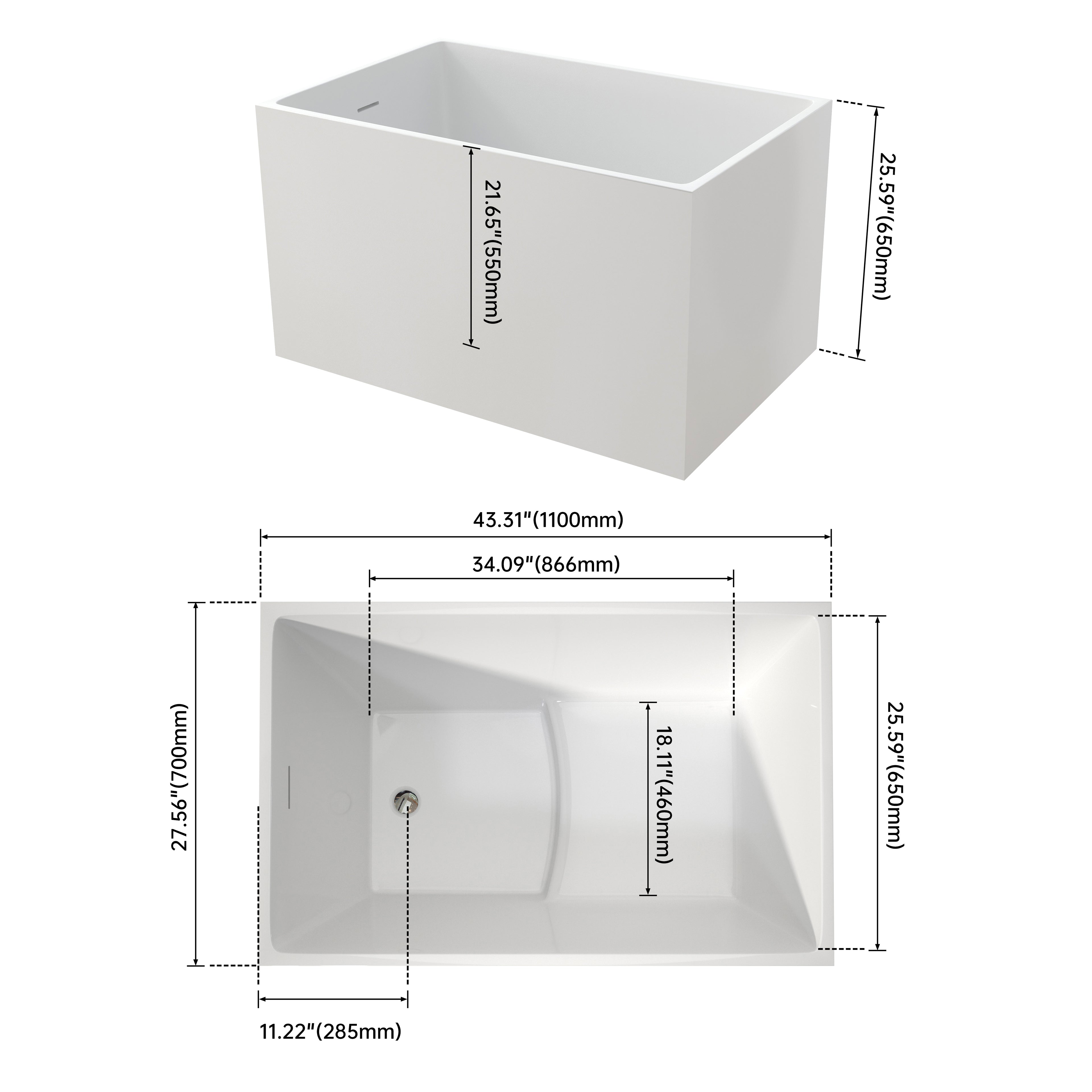 43" Acrylic Freestanding Bath Tub - Modern Soaker