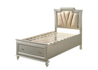 Kaitlyn Synthetic Leather & Champagne Finish Full Bed with LED & Storage