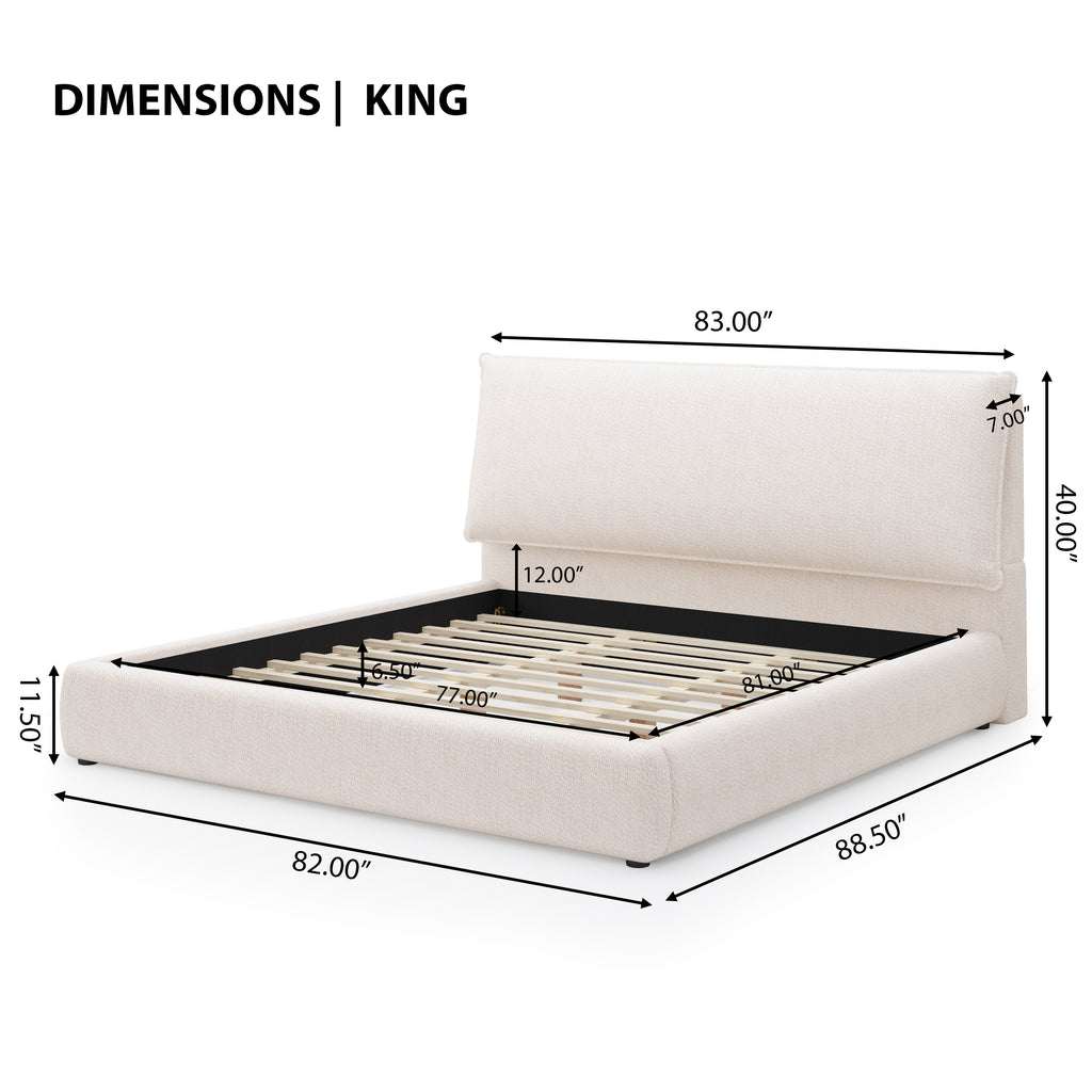 Upholstered Platform Bed Frame with Oversized Plush Pillow Headboard