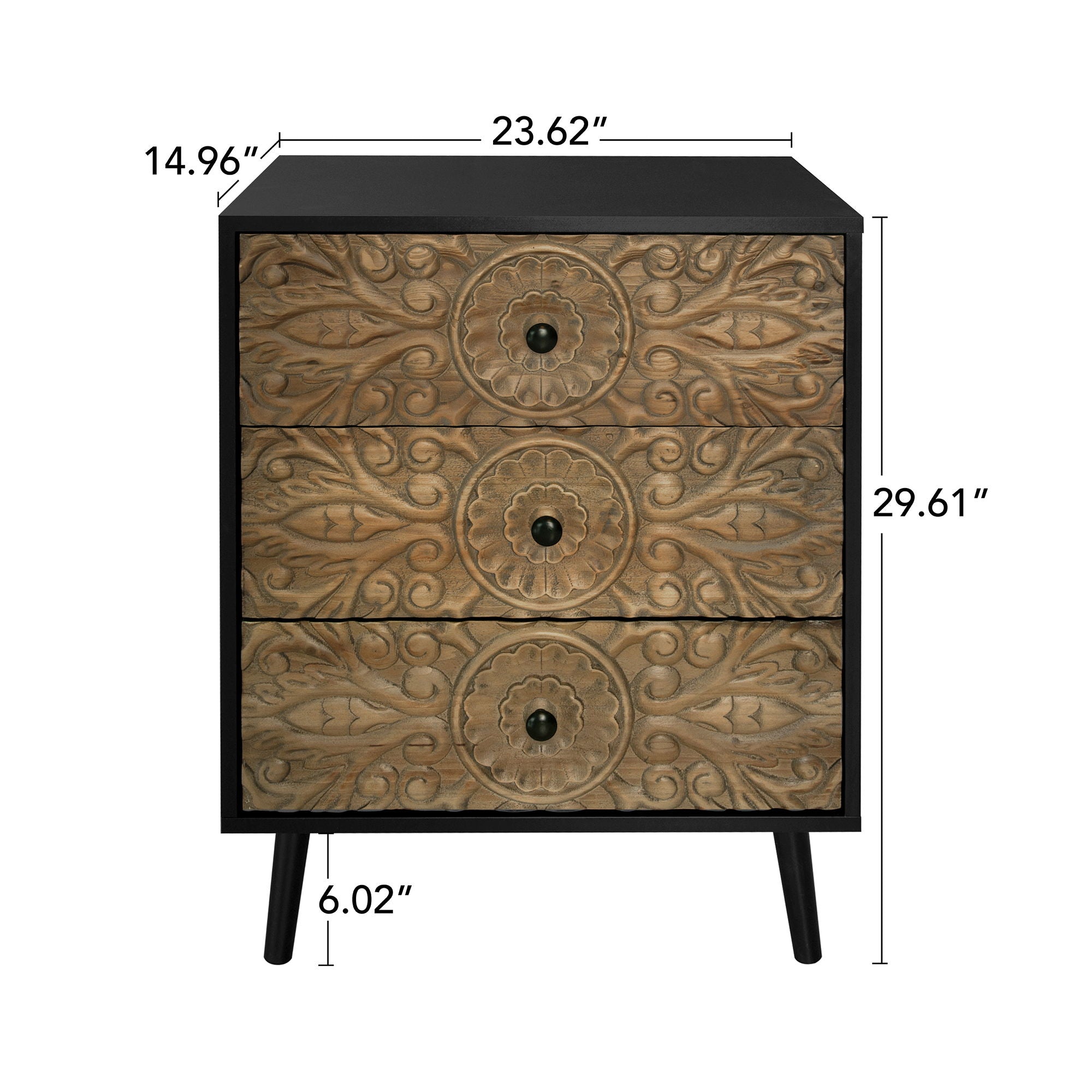 3 Drawer Cabinet, Suitable For Bedroom - Black