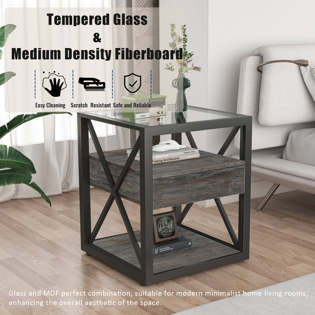 Set of 2 Modern End Table with Drawer