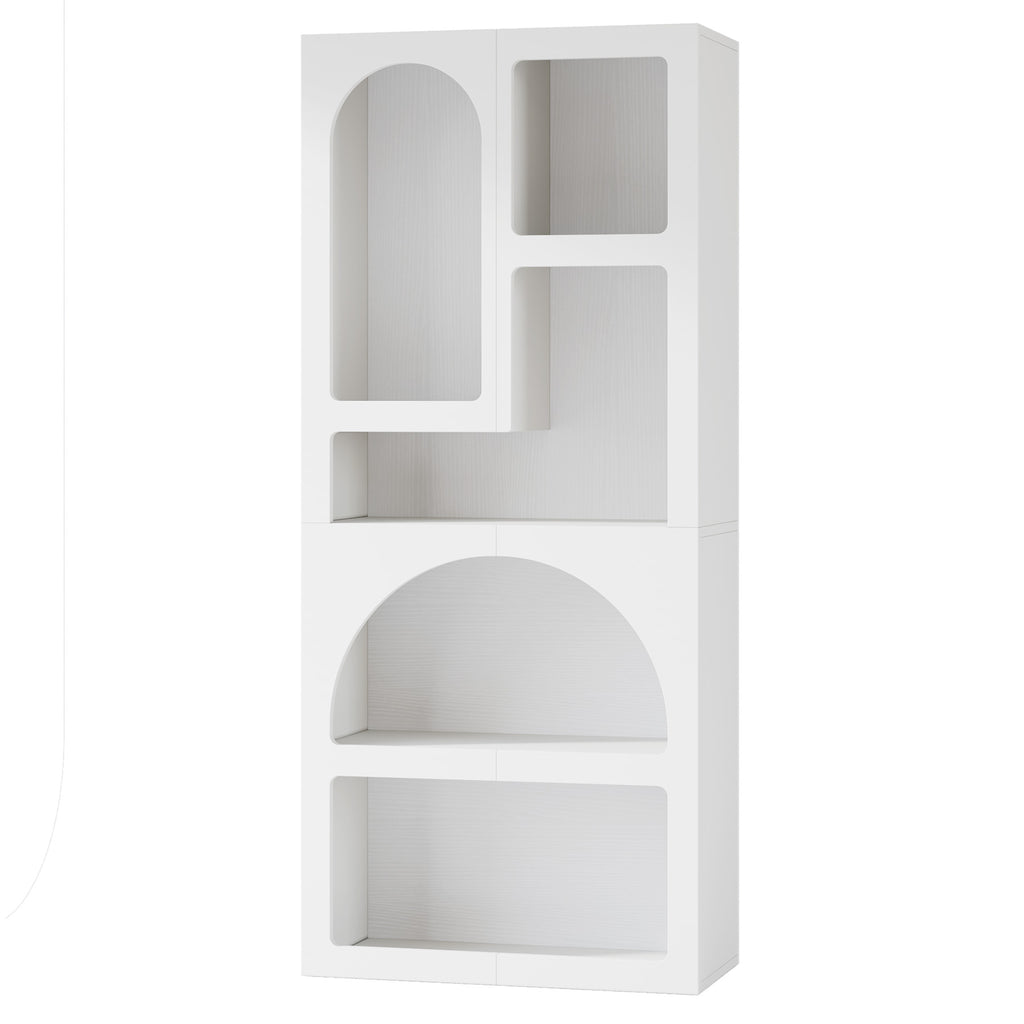 70.87” Tall White Geometric Arched 5-Shelf Art Display Bookcase