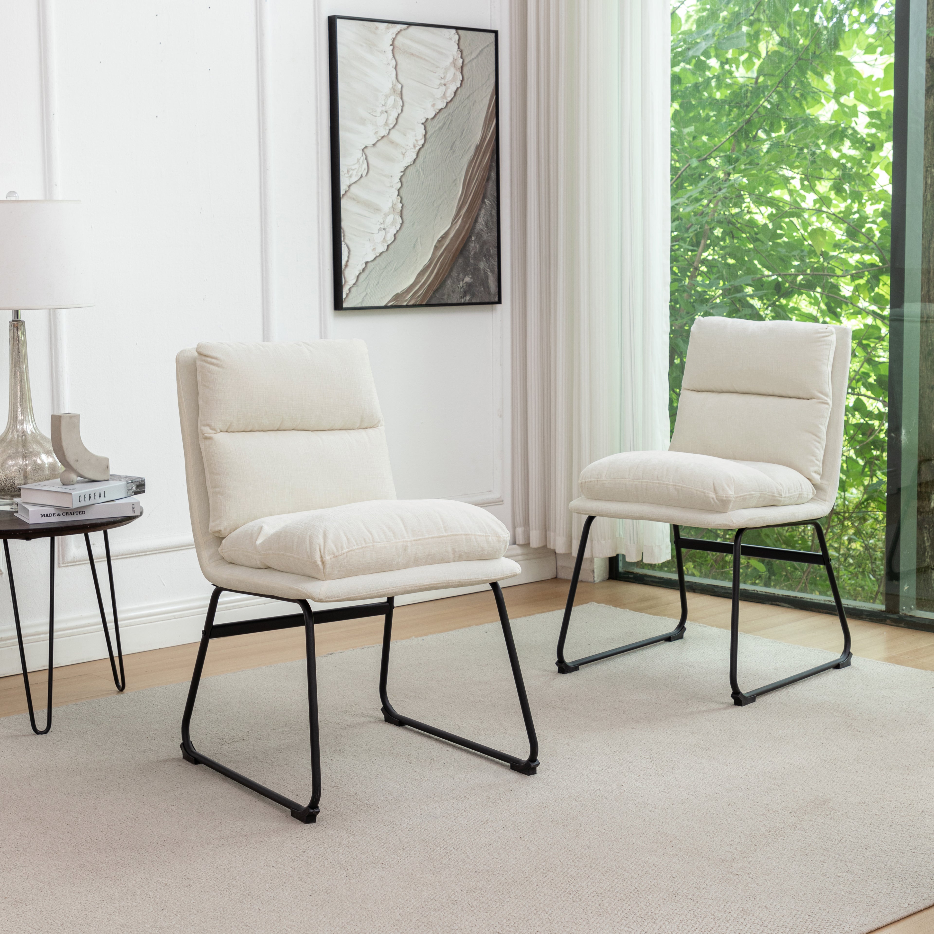 Innes 5-Piece Round Dining Set, Trestle Dining Table with 4 Stylish Chairs, Vanilla