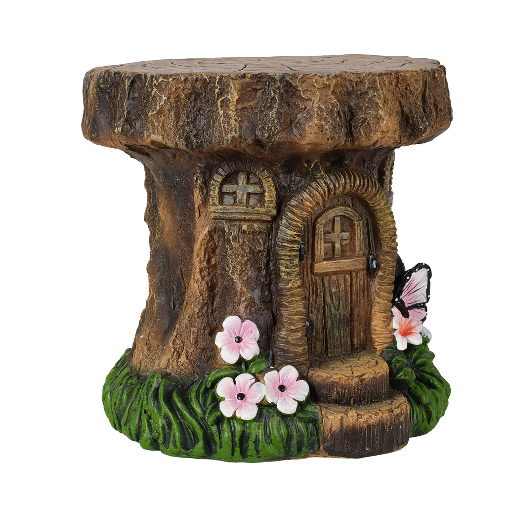 Tree Stump Fairy House Stool Garden Statue
