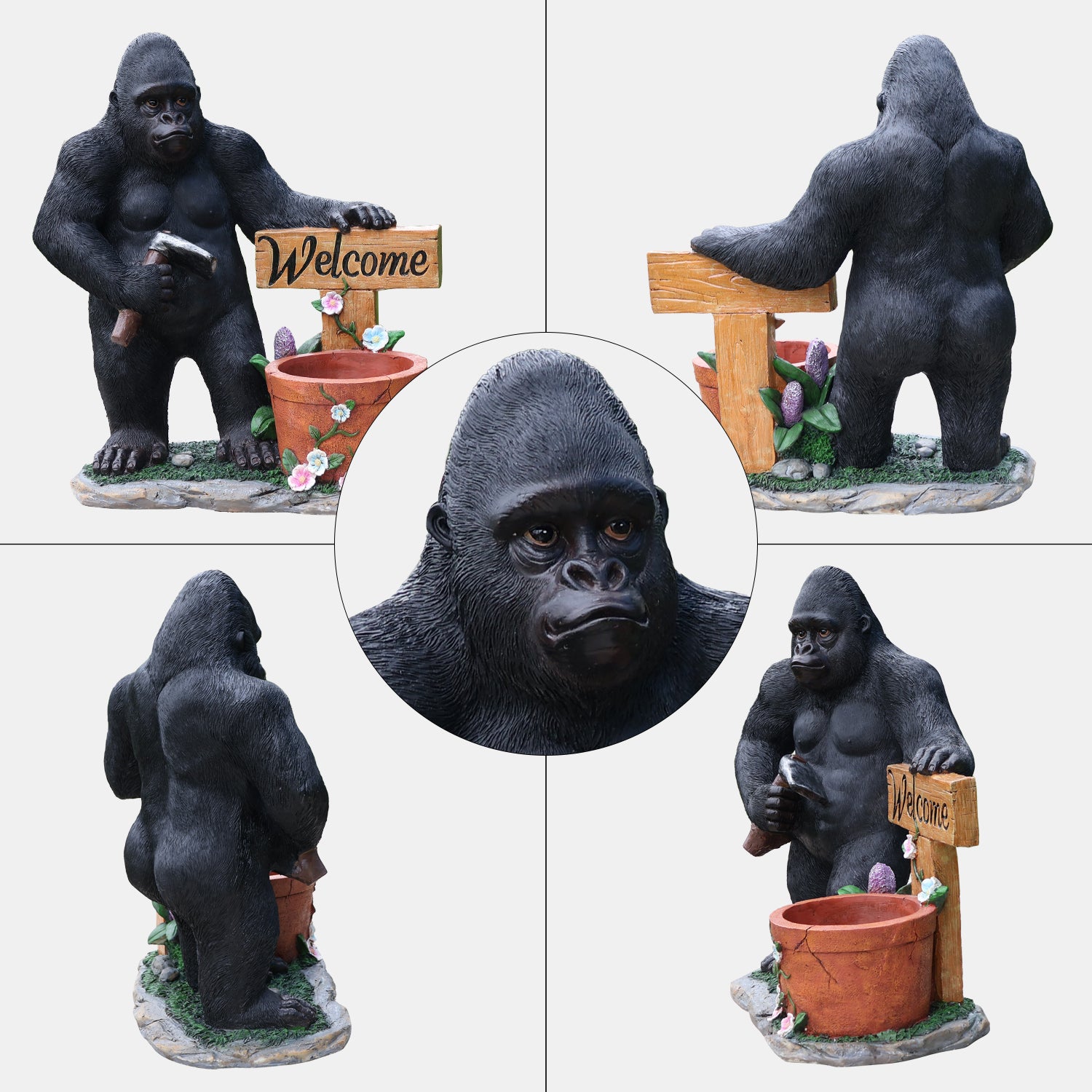 Outdoor Garden Sculpture Chimpanzees Flower Pot Planter