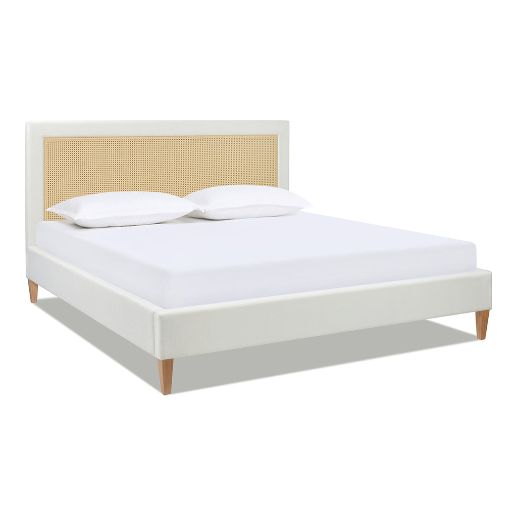 Haley Upholstered Cane-Back Platform Bed, King, Antique