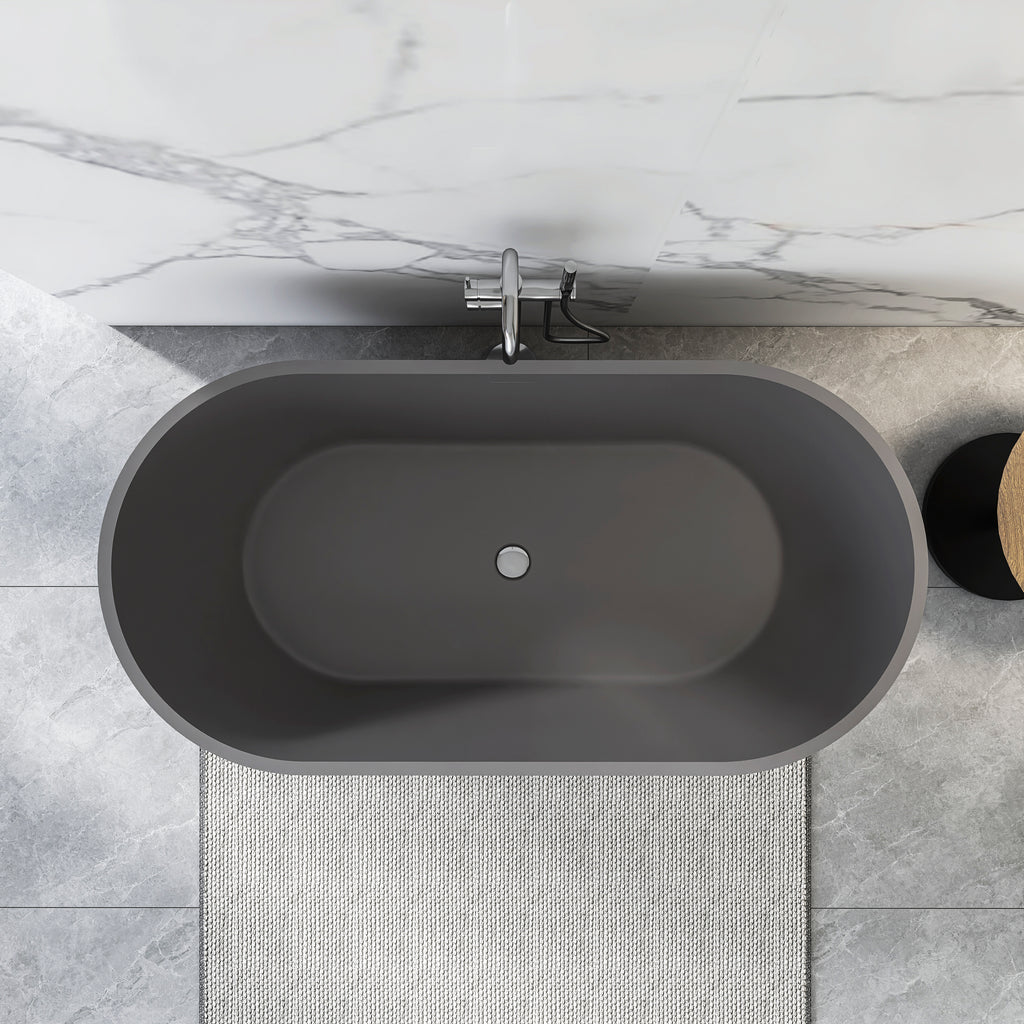 63 Inch Solid Surface Oval Shape Freestanding Bathtub