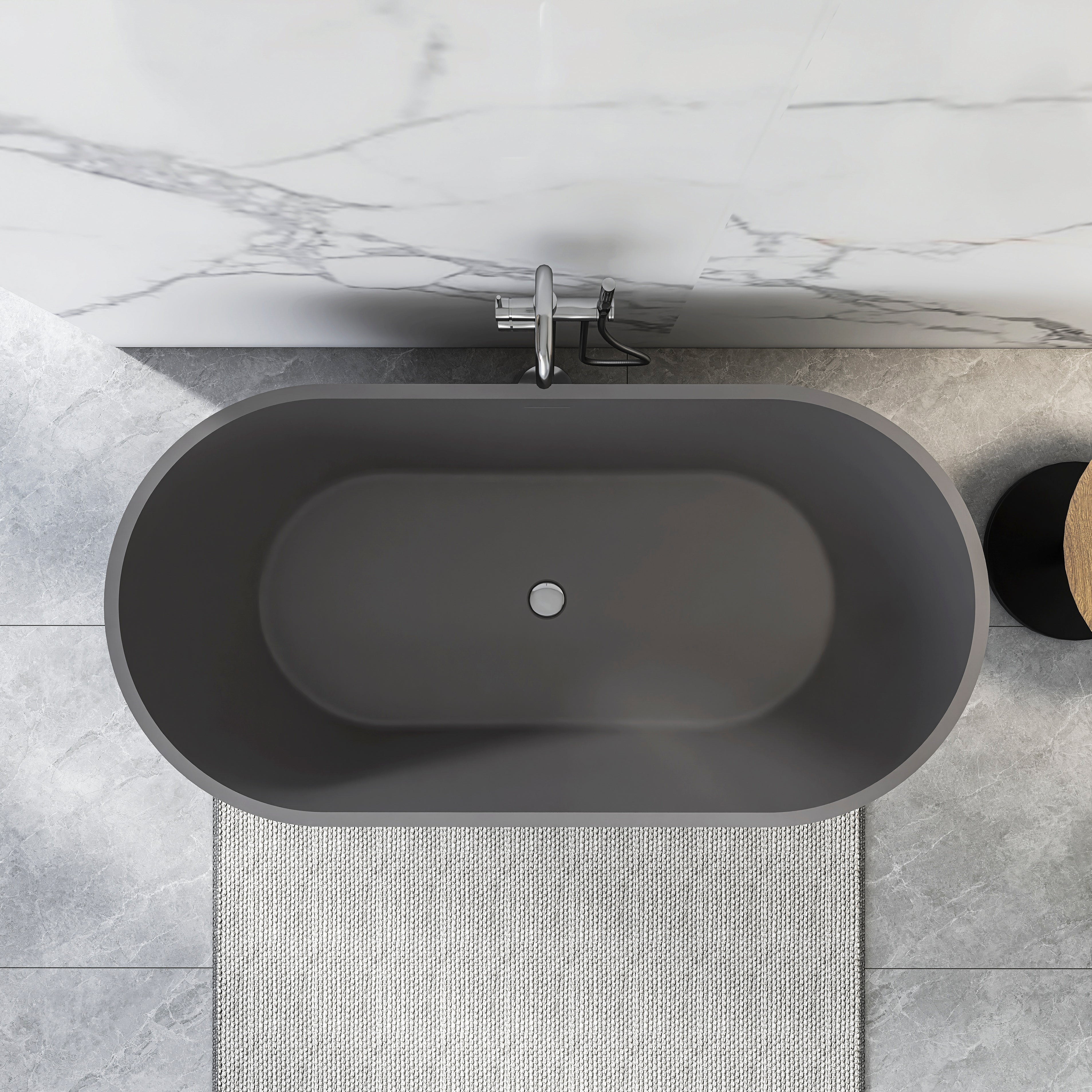 63 Inch Solid Surface Oval Shape Freestanding Bathtub