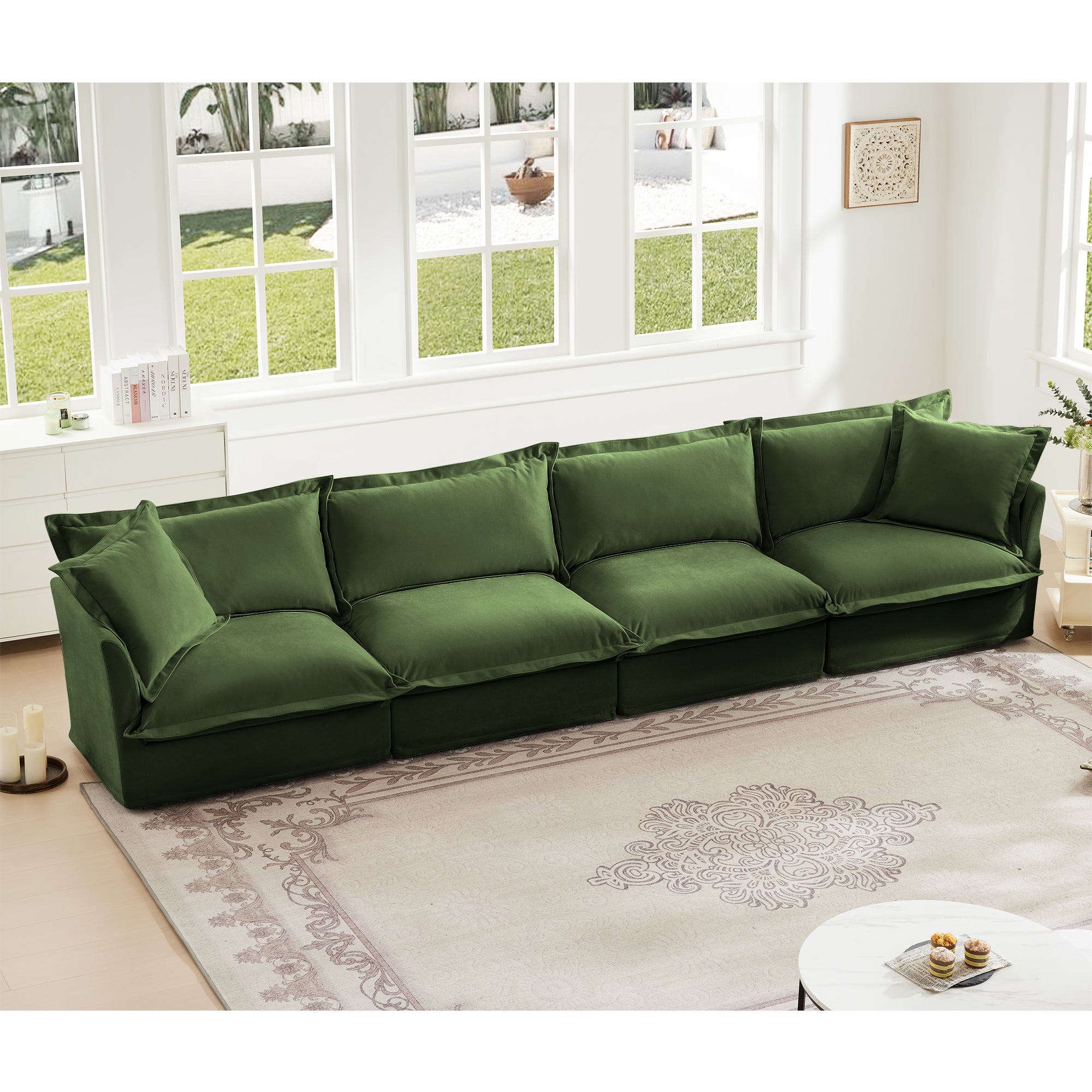 Slipcovered Long Sofa - 4 Seater with Removable Cover