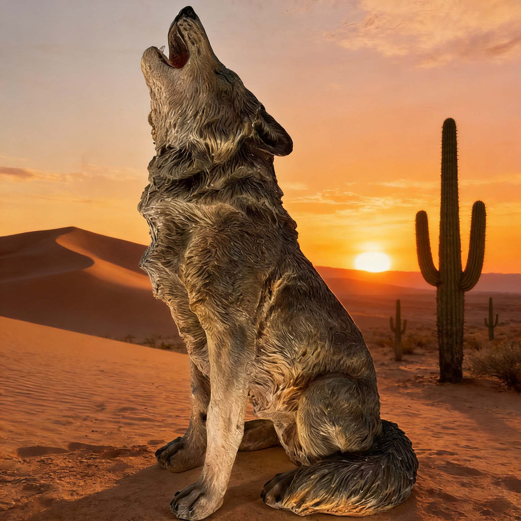 Simulated Howling Wolf Garden Statue