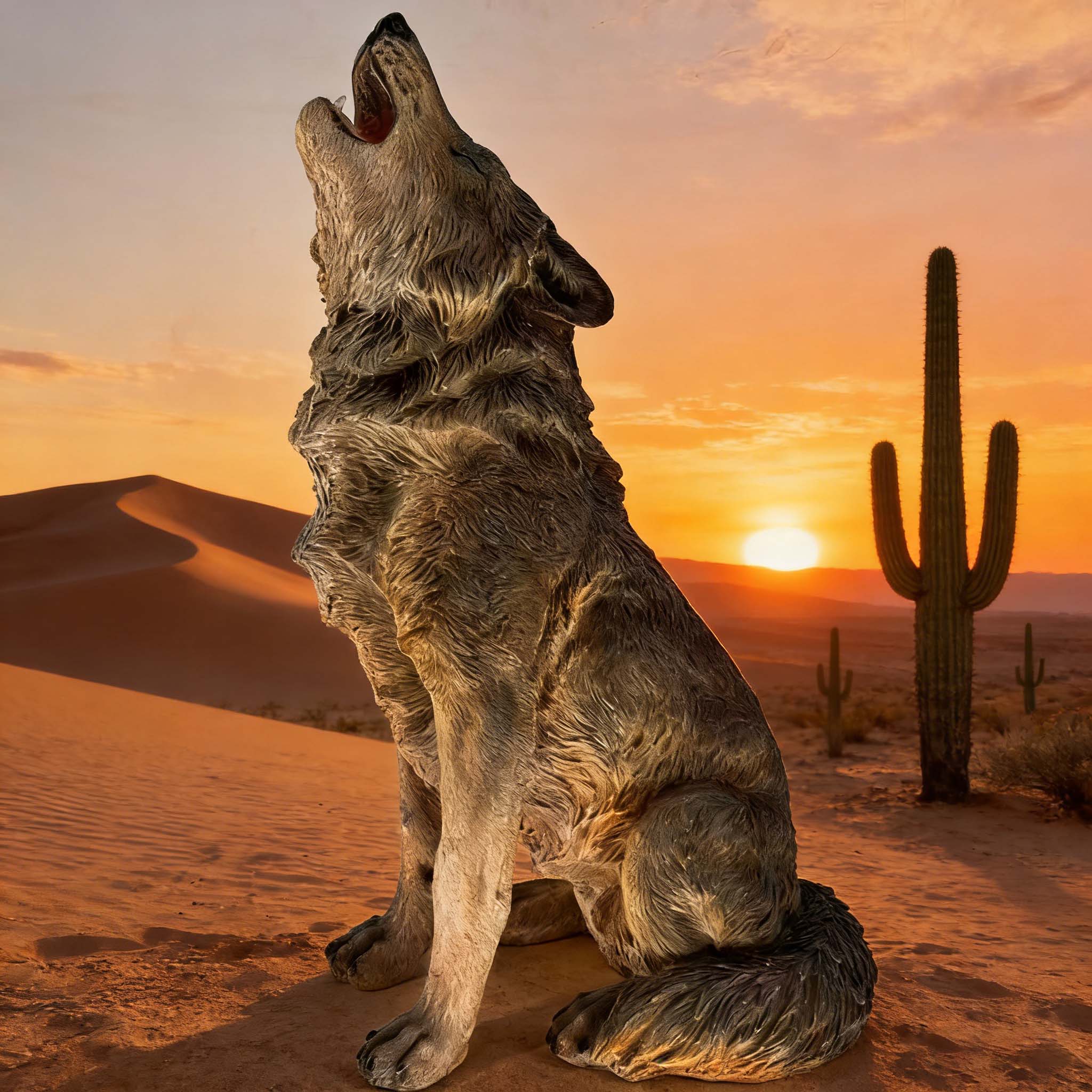 Simulated Howling Wolf Garden Statue