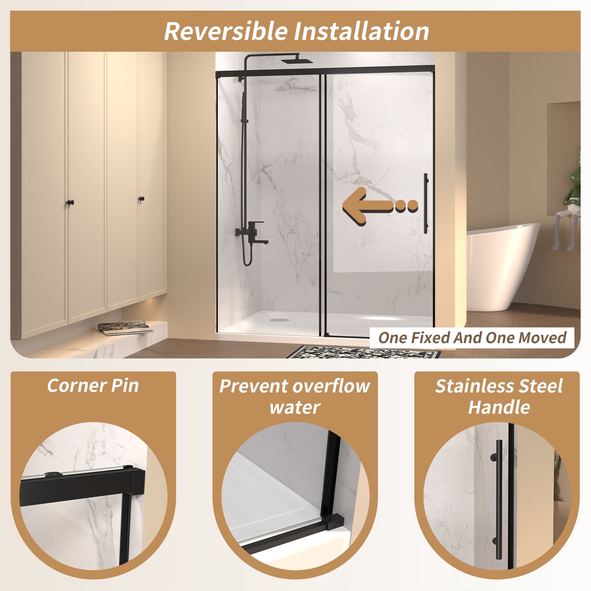 60" W × 72" H Single Sliding Shower Door