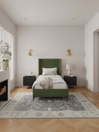 Promenade Upholstered Velvet Twin Bed in Moss