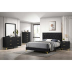 Lexie Black/Gold Diamond Tufted Eastern King Panel Bed