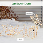 Outsunny 35" LED Reindeer Sleigh Outdoor Christmas Standing Figure Decoration