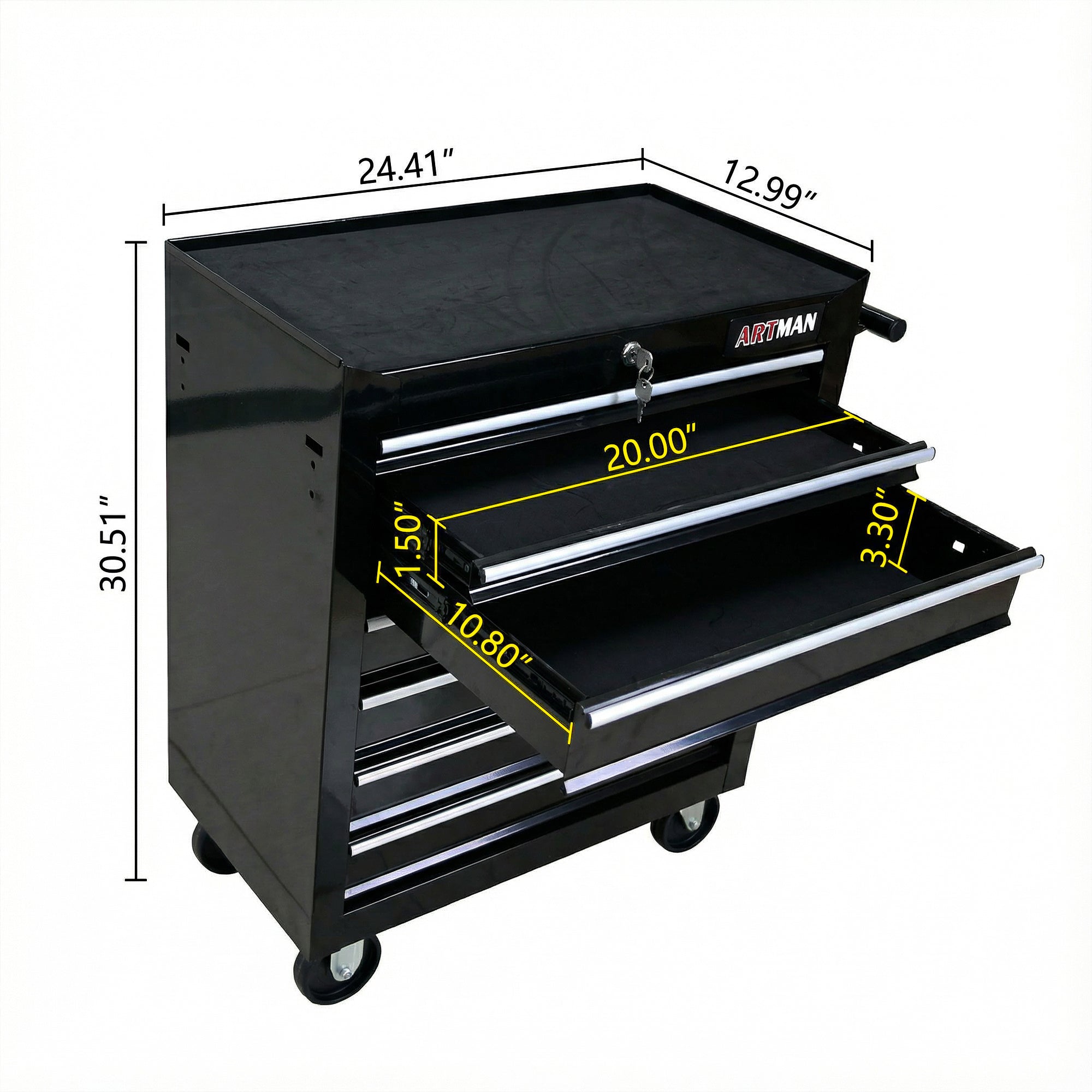 7 Drawers Multifunctional Tool Cart with Wheels - Black