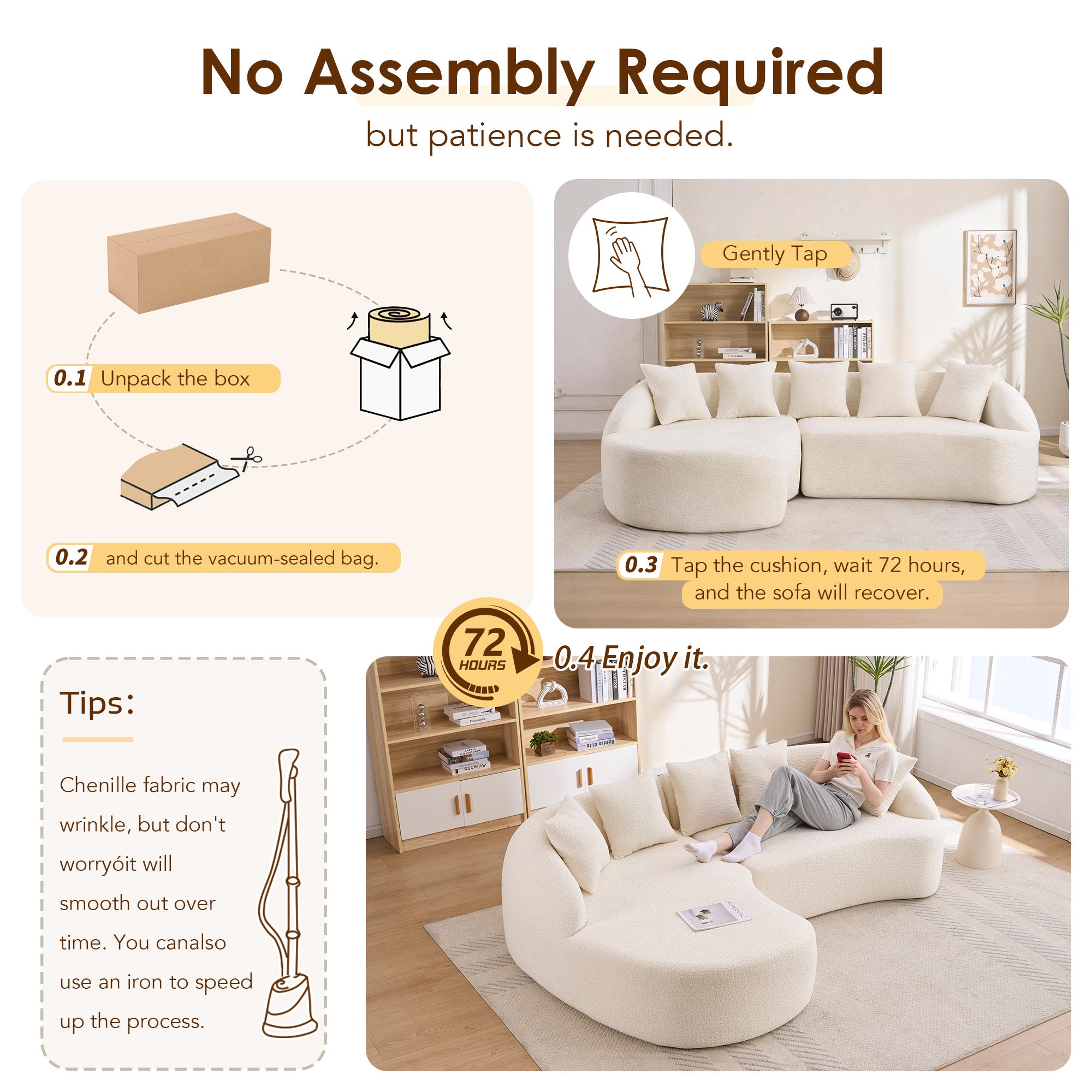 New Boneless L-Shape Sectional Sofa with Curved Chaise