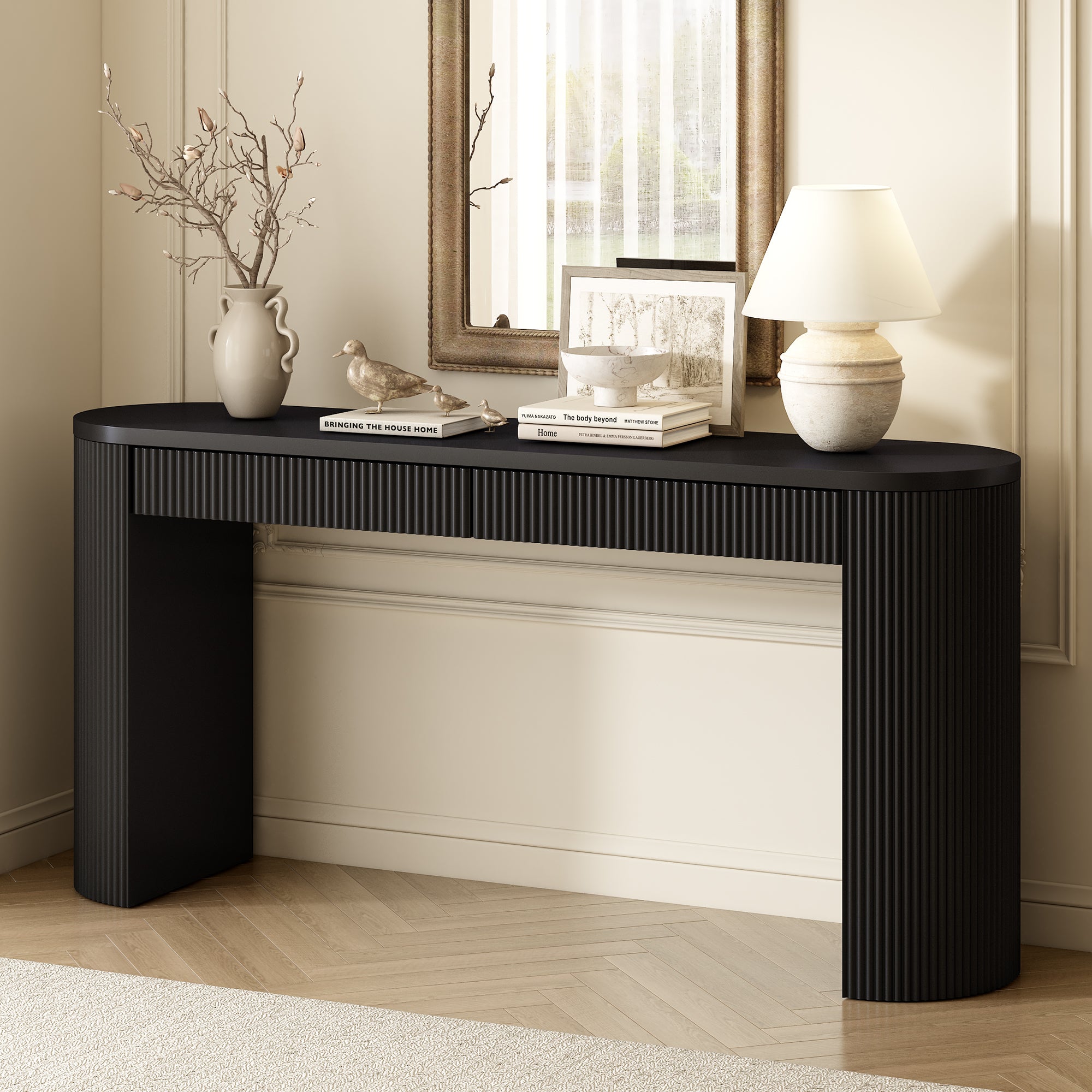 U_STYLE 58.3" Entryway Table with Large Top and Dual Drawers