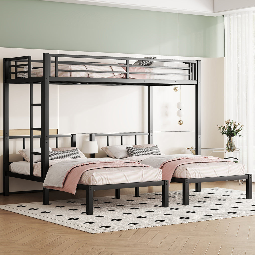 Metal Twin Over Twin & Twin Bunk Bed for 3